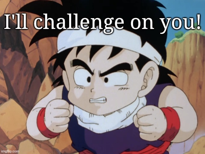 Gohan "Do I look like.." (DBZ) | I'll challenge on you! | image tagged in gohan do i look like dbz | made w/ Imgflip meme maker