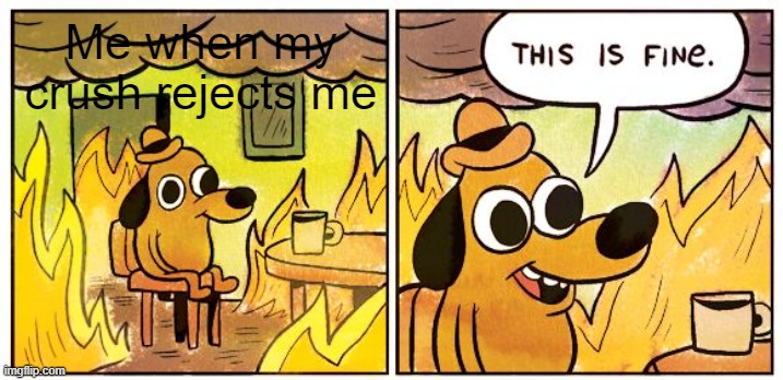 this is fine | Me when my crush rejects me | image tagged in memes,this is fine,dank memes,funny,fun | made w/ Imgflip meme maker