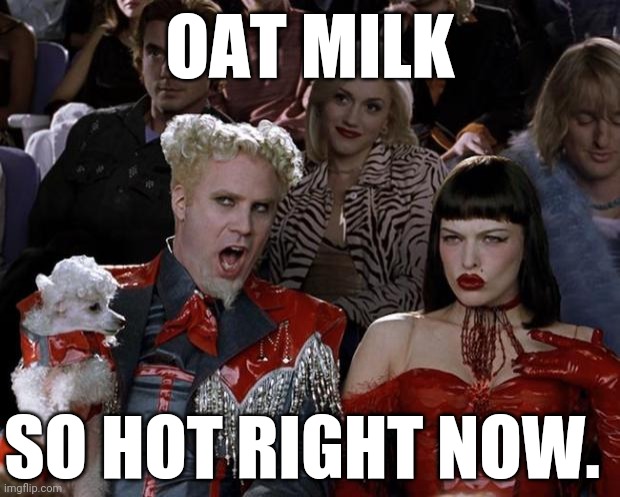 Oat milk so hot right now. | OAT MILK; SO HOT RIGHT NOW. | image tagged in memes,mugatu so hot right now | made w/ Imgflip meme maker