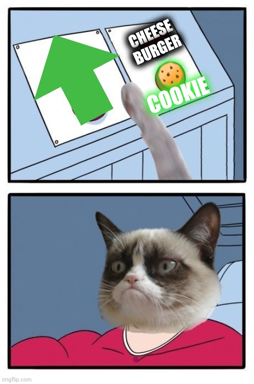 Grumpy Cat Four Buttons | CHEESE
BURGER ?
COOKIE | image tagged in grumpy cat four buttons | made w/ Imgflip meme maker