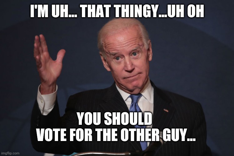 Biden waves | I'M UH... THAT THINGY...UH OH; YOU SHOULD 
VOTE FOR THE OTHER GUY... | image tagged in biden waves | made w/ Imgflip meme maker