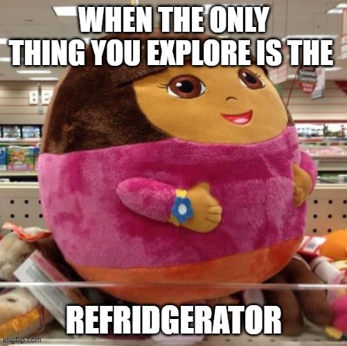 Dora | WHEN THE ONLY THING YOU EXPLORE IS THE; REFRIDGERATOR | image tagged in dora,funny | made w/ Imgflip meme maker