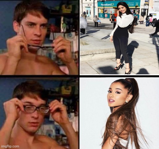 Ariana Grande | image tagged in peter parker's glasses,ariana grande,tv shows | made w/ Imgflip meme maker
