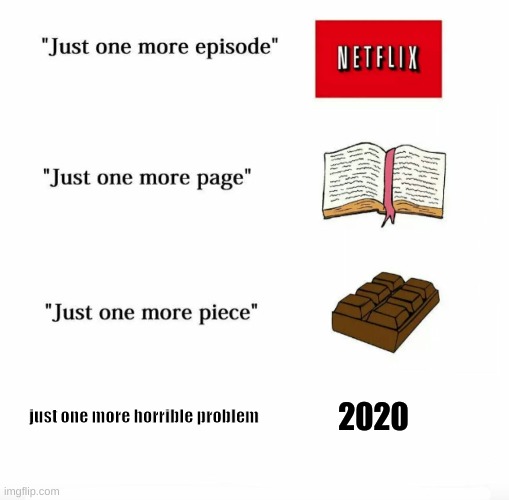 Plz no more | 2020; just one more horrible problem | image tagged in just one more,2020,quarantine | made w/ Imgflip meme maker