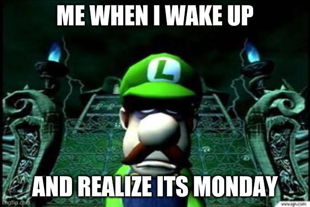 Depressed Luigi | ME WHEN I WAKE UP; AND REALIZE ITS MONDAY | image tagged in depressed luigi | made w/ Imgflip meme maker