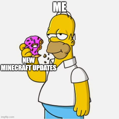 Homer simpson eating a donut | ME; NEW MINECRAFT UPDATES | image tagged in homer simpson eating a donut,minecraft,memes,funny,imgflip,lmao | made w/ Imgflip meme maker