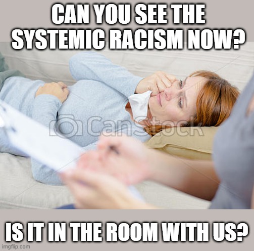 racism | CAN YOU SEE THE SYSTEMIC RACISM NOW? IS IT IN THE ROOM WITH US? | image tagged in racism | made w/ Imgflip meme maker