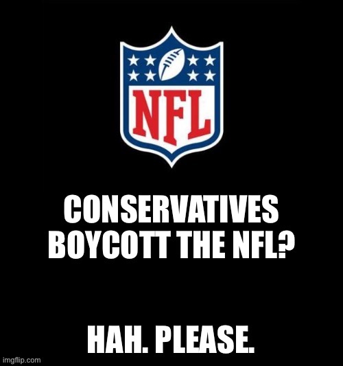 Conservatives don’t hate black people enough to give up their favorite sport over it. Or maybe they do. | image tagged in nfl,boycott,conservative logic,conservatives,racism,racists | made w/ Imgflip meme maker
