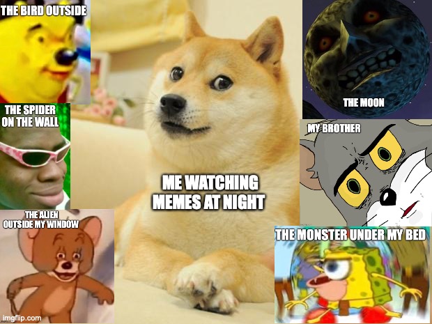 last night | ME WATCHING MEMES AT NIGHT | image tagged in memes,doge 2 | made w/ Imgflip meme maker