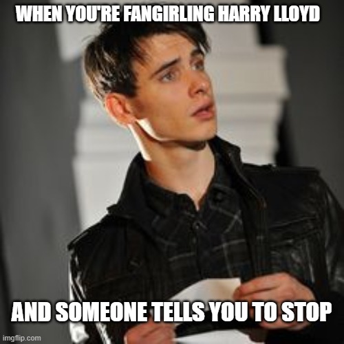 WHEN YOU'RE FANGIRLING HARRY LLOYD; AND SOMEONE TELLS YOU TO STOP | made w/ Imgflip meme maker