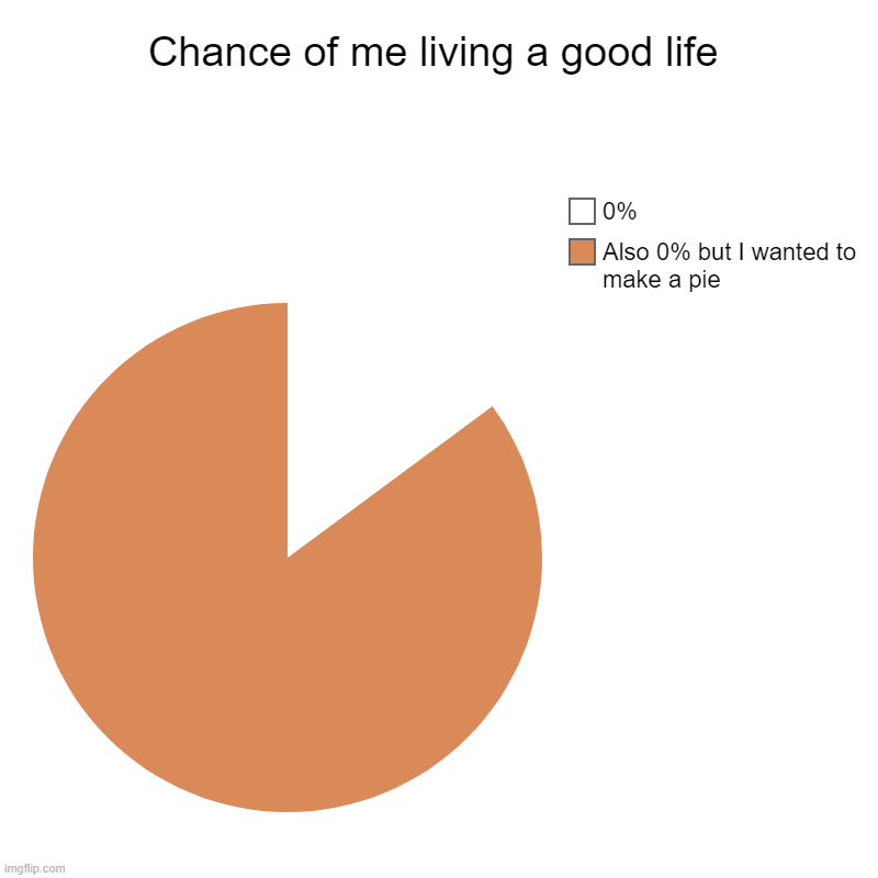 Chance of me living a good life | Also 0% but I wanted to make a pie, 0% | image tagged in charts,pie charts | made w/ Imgflip chart maker