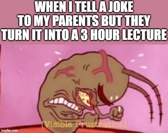 Visible Frustration | WHEN I TELL A JOKE TO MY PARENTS BUT THEY TURN IT INTO A 3 HOUR LECTURE | image tagged in visible frustration,i'm 15 so don't try it,who reads these | made w/ Imgflip meme maker