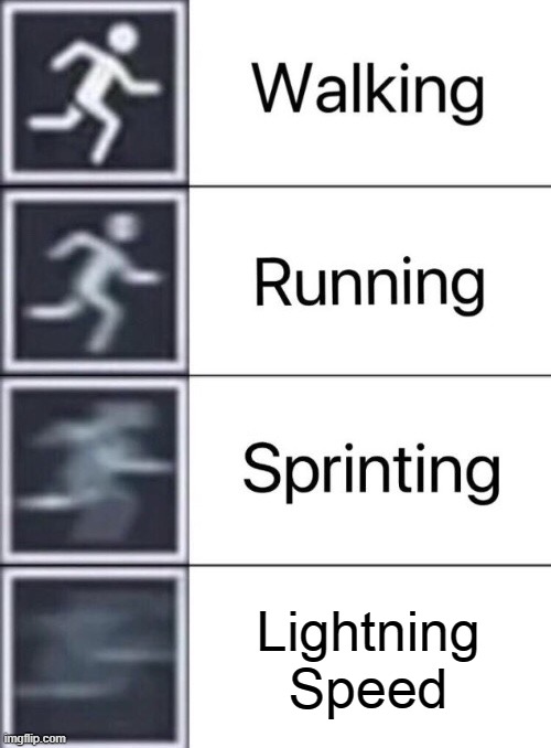 Walking, Running, Sprinting | Lightning Speed | image tagged in walking running sprinting,lightning,speed | made w/ Imgflip meme maker