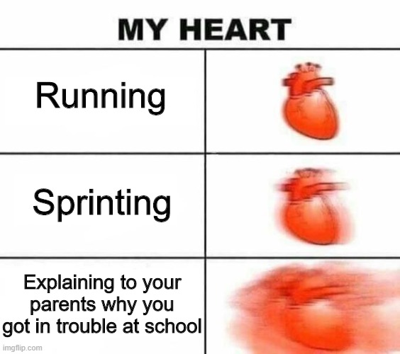 My heart blank | Running; Sprinting; Explaining to your parents why you got in trouble at school | image tagged in my heart blank | made w/ Imgflip meme maker