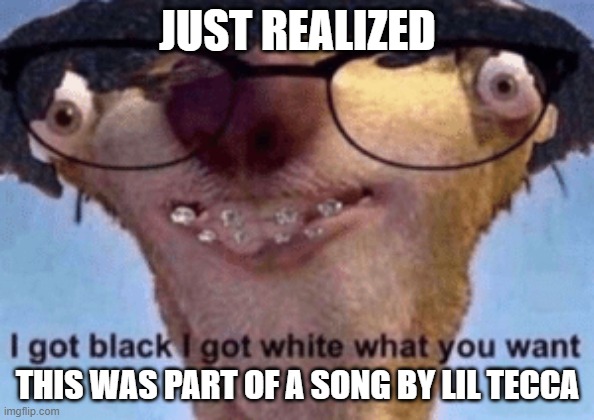 I got black I got white what ya want | JUST REALIZED; THIS WAS PART OF A SONG BY LIL TECCA | image tagged in i got black i got white what ya want | made w/ Imgflip meme maker