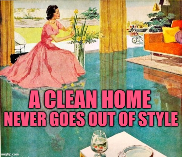 Clean Home Style | NEVER GOES OUT OF STYLE; A CLEAN HOME | image tagged in 50s housewife,cleaning,housework,sayings,so true,style | made w/ Imgflip meme maker