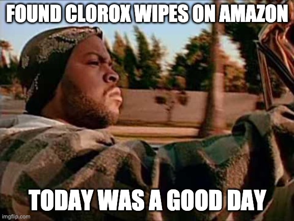 Clorox Wipes Good Day | FOUND CLOROX WIPES ON AMAZON; TODAY WAS A GOOD DAY | image tagged in memes,today was a good day,covid-19 | made w/ Imgflip meme maker