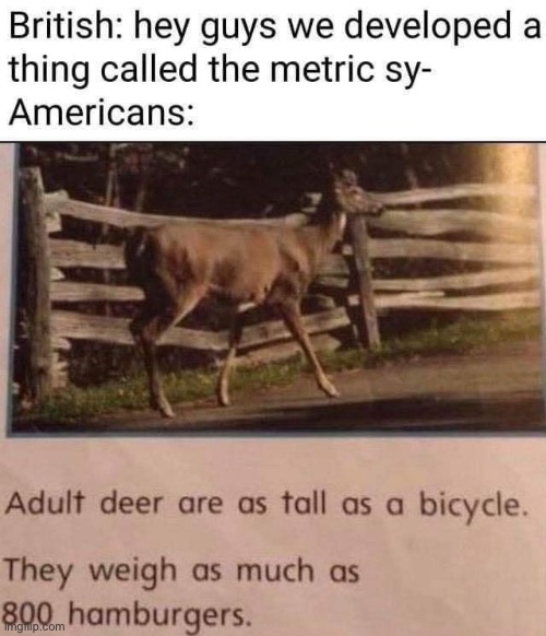 Looks about right (repost) | image tagged in repost,reposts,reposts are awesome,metric,american,americans | made w/ Imgflip meme maker