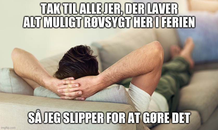 TAK TIL ALLE JER, DER LAVER ALT MULIGT RØVSYGT HER I FERIEN; SÅ JEG SLIPPER FOR AT GØRE DET | image tagged in Denmark | made w/ Imgflip meme maker