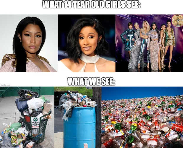 i see trash | image tagged in trash,cardi b,nicki minaj,kardashians | made w/ Imgflip meme maker