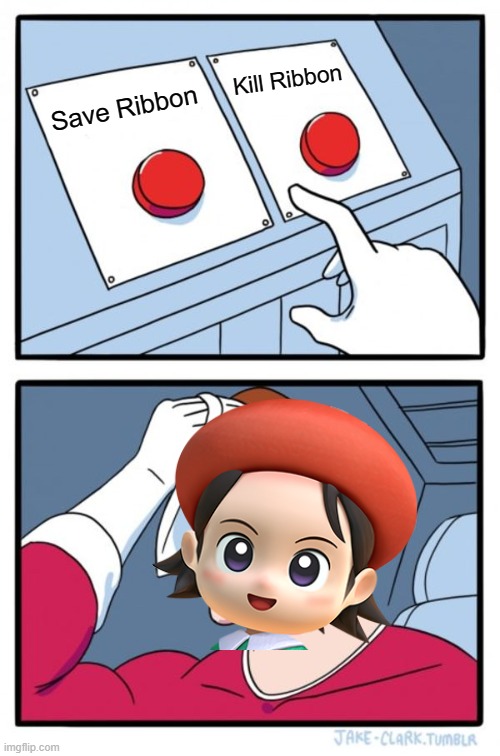 Choose your options Adeleine | Kill Ribbon; Save Ribbon | image tagged in memes,two buttons,funny,kirby | made w/ Imgflip meme maker