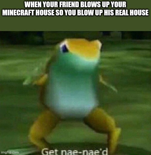 Get nae-nae'd | WHEN YOUR FRIEND BLOWS UP YOUR MINECRAFT HOUSE SO YOU BLOW UP HIS REAL HOUSE | image tagged in get nae-nae'd | made w/ Imgflip meme maker