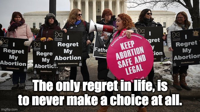 Pro-Choice | The only regret in life, is to never make a choice at all. | image tagged in abortion,pro-choice,roe v wade,women's rights,safe and legal,politics | made w/ Imgflip meme maker