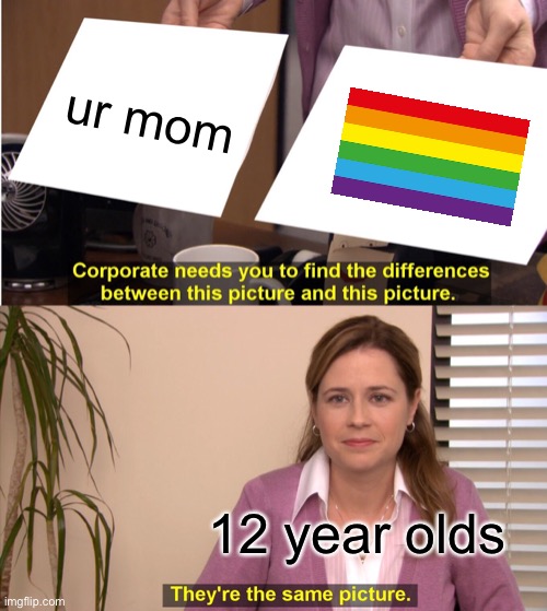 They're The Same Picture | ur mom; 12 year olds | image tagged in memes,they're the same picture,ur mom gay,funny,stupid,the office | made w/ Imgflip meme maker