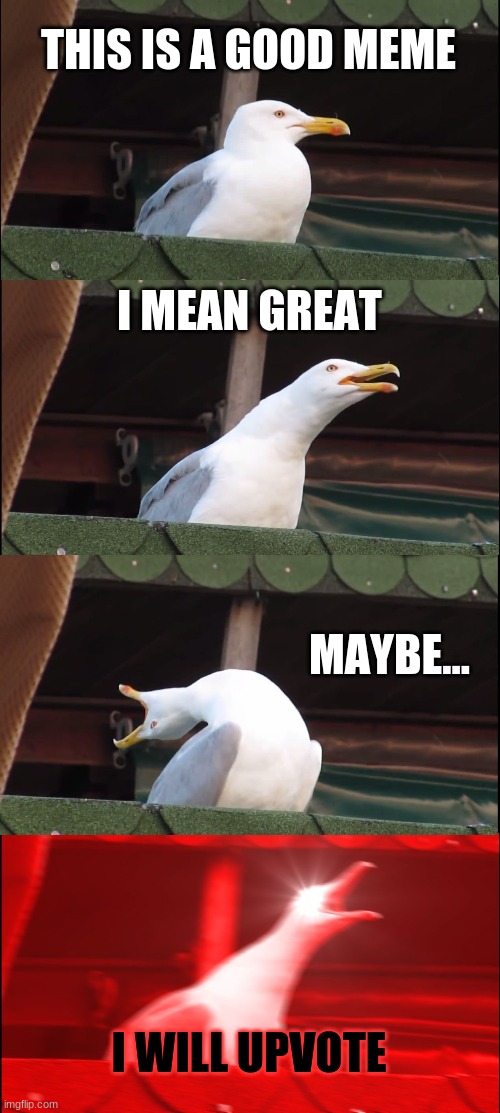 Inhaling Seagull Meme | THIS IS A GOOD MEME; I MEAN GREAT; MAYBE... I WILL UPVOTE | image tagged in memes,inhaling seagull | made w/ Imgflip meme maker