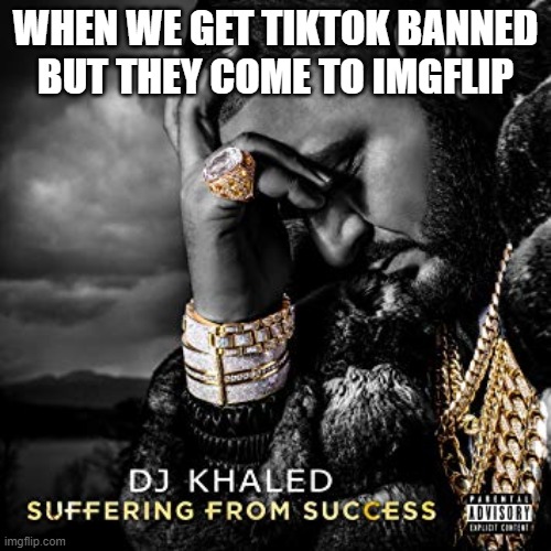 dj khaled suffering from success meme | WHEN WE GET TIKTOK BANNED BUT THEY COME TO IMGFLIP | image tagged in dj khaled suffering from success meme | made w/ Imgflip meme maker