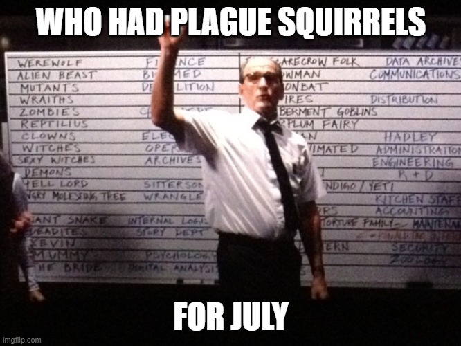 Who had X for Y? | WHO HAD PLAGUE SQUIRRELS; FOR JULY | image tagged in who had x for y | made w/ Imgflip meme maker