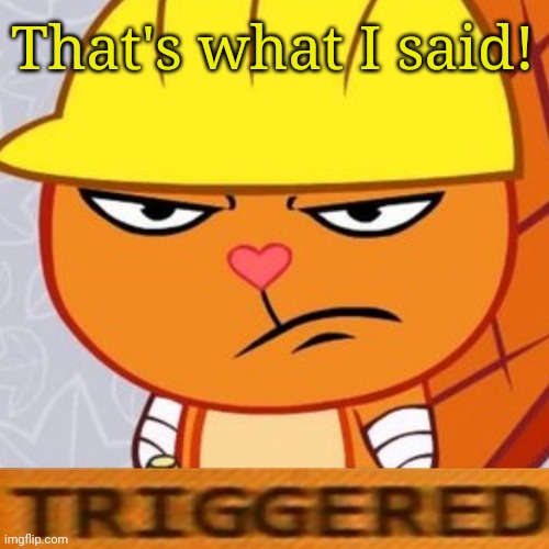 Triggered Handy (HTF Meme) | That's what I said! | image tagged in triggered handy htf meme | made w/ Imgflip meme maker