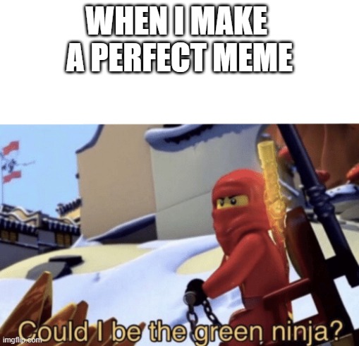 Could I Be The Green Ninja? |  WHEN I MAKE 
A PERFECT MEME | image tagged in could i be the green ninja | made w/ Imgflip meme maker