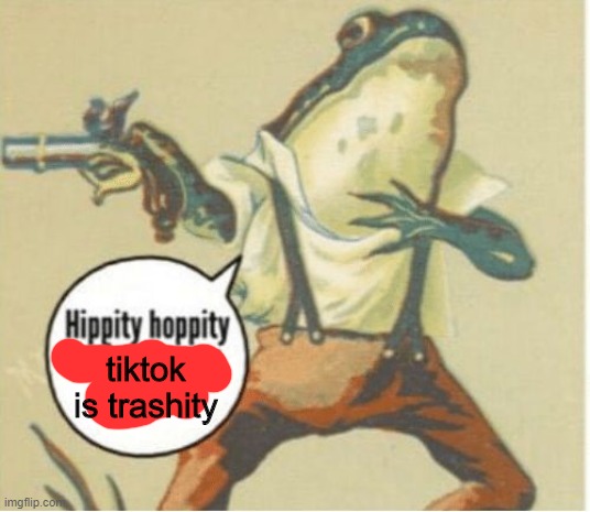 Hippity hoppity, you're now my property | tiktok is trashity | image tagged in hippity hoppity you're now my property | made w/ Imgflip meme maker