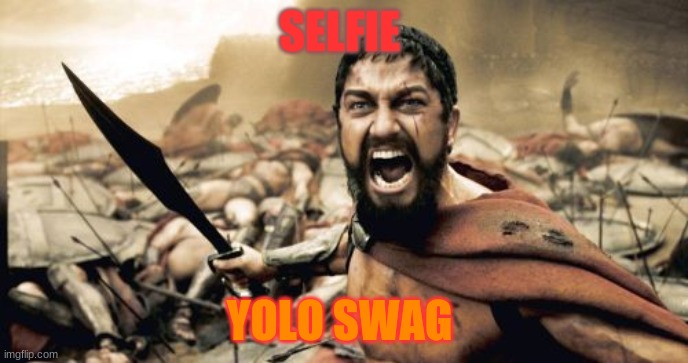 Sparta Leonidas Meme | SELFIE; YOLO SWAG | image tagged in memes,sparta leonidas | made w/ Imgflip meme maker