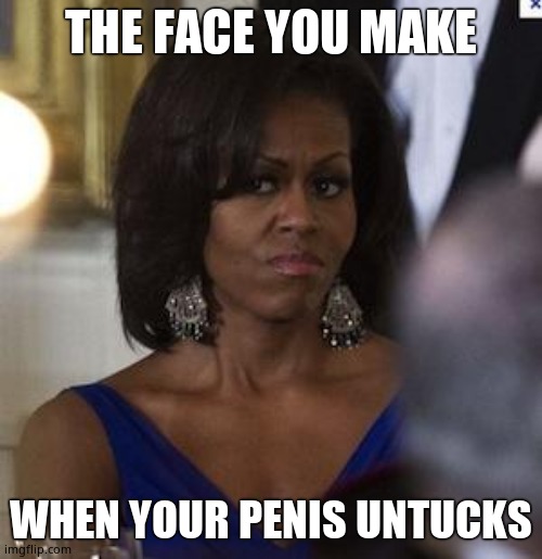 Michelle Obama side eye | THE FACE YOU MAKE WHEN YOUR PENIS UNTUCKS | image tagged in michelle obama side eye | made w/ Imgflip meme maker