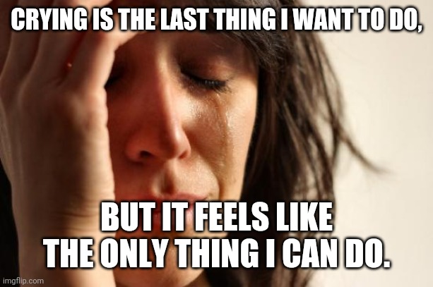 First World Problems Meme | CRYING IS THE LAST THING I WANT TO DO, BUT IT FEELS LIKE THE ONLY THING I CAN DO. | image tagged in memes,first world problems | made w/ Imgflip meme maker