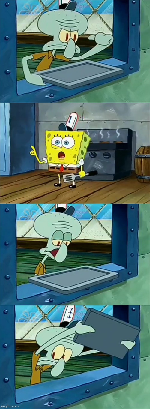 High Quality "SpongeBob where's my order?" "Did you look under the tray?" Blank Meme Template