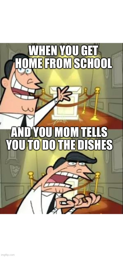 This is sad | WHEN YOU GET HOME FROM SCHOOL; AND YOU MOM TELLS YOU TO DO THE DISHES | image tagged in memes | made w/ Imgflip meme maker