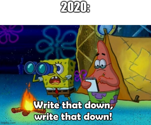write that down | 2020: | image tagged in write that down | made w/ Imgflip meme maker