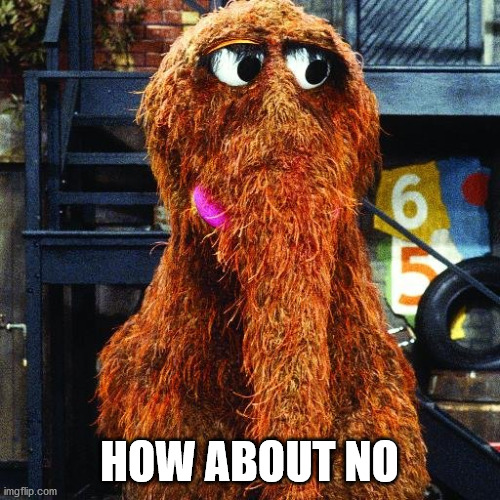 Snuffleupagus | HOW ABOUT NO | image tagged in snuffleupagus | made w/ Imgflip meme maker