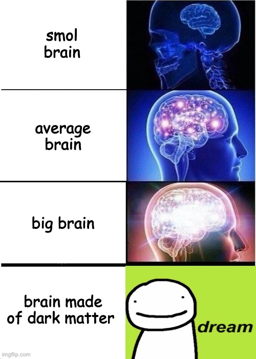 Expanding Brain Meme | smol brain; average brain; big brain; brain made of dark matter | image tagged in memes,expanding brain | made w/ Imgflip meme maker