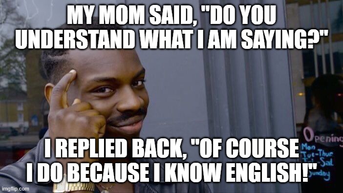 Roll Safe Think About It | MY MOM SAID, "DO YOU UNDERSTAND WHAT I AM SAYING?"; I REPLIED BACK, "OF COURSE I DO BECAUSE I KNOW ENGLISH!" | image tagged in memes,roll safe think about it | made w/ Imgflip meme maker