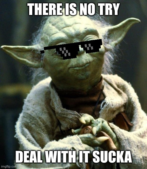 Star Wars Yoda Meme | THERE IS NO TRY; DEAL WITH IT SUCKA | image tagged in memes,star wars yoda | made w/ Imgflip meme maker
