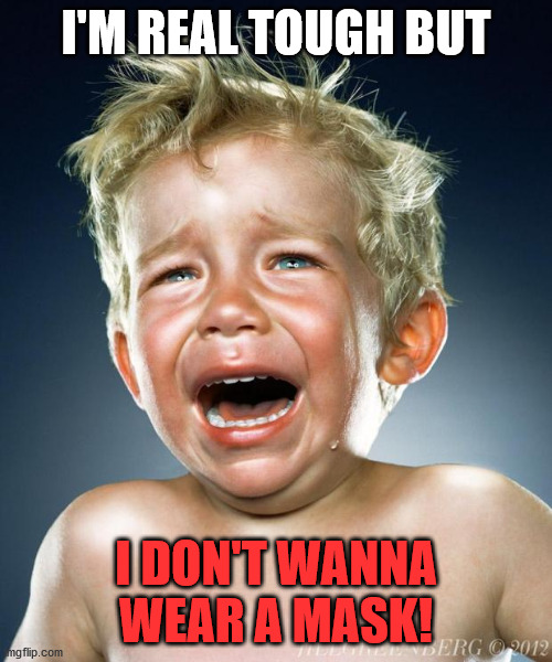 Tough Republicans | I'M REAL TOUGH BUT; I DON'T WANNA WEAR A MASK! | image tagged in crying child,democrats,republicans,pussies | made w/ Imgflip meme maker