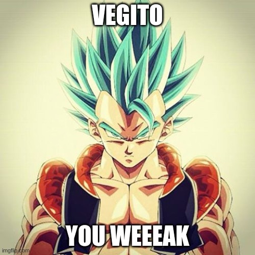 vegito is trash in every game | VEGITO; YOU WEEEAK | image tagged in gogeta | made w/ Imgflip meme maker