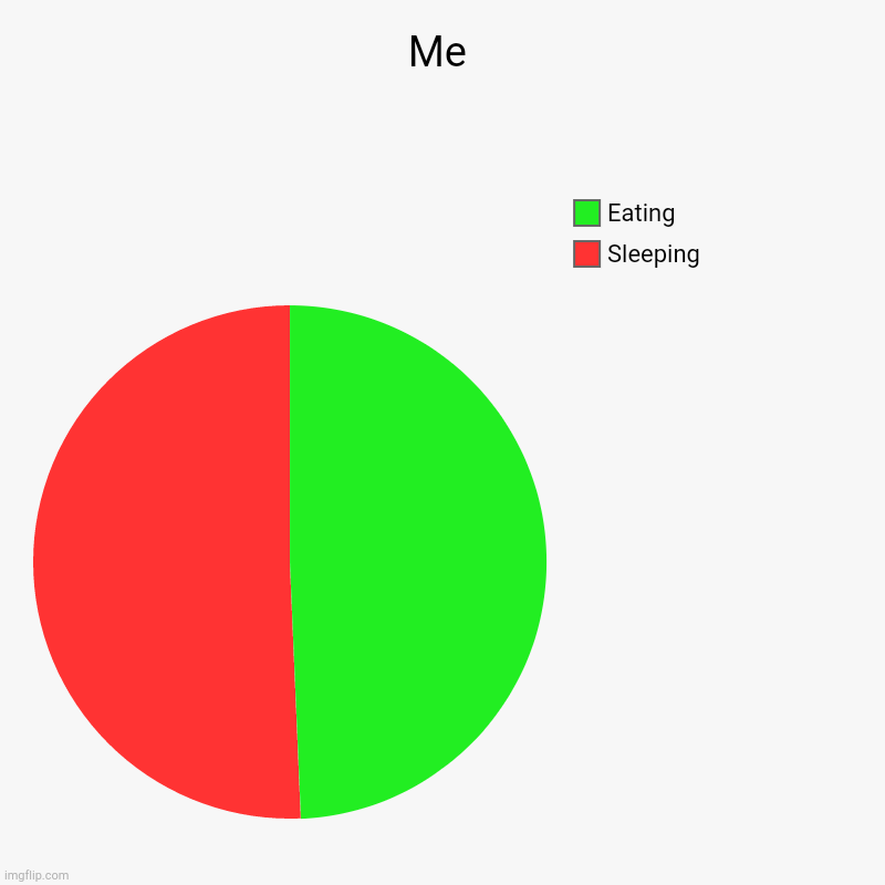 Me | Sleeping, Eating | image tagged in charts,pie charts | made w/ Imgflip chart maker