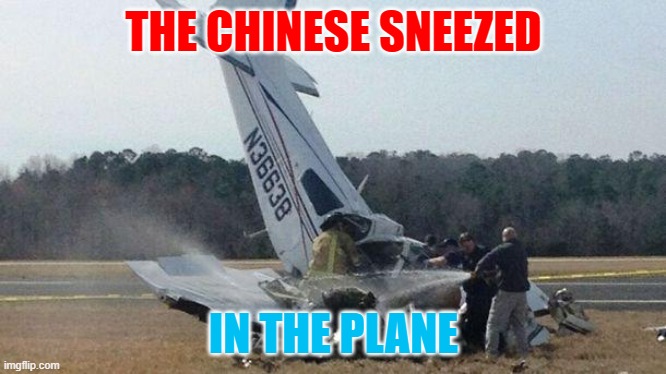 Plane Crash | THE CHINESE SNEEZED; IN THE PLANE | image tagged in plane crash | made w/ Imgflip meme maker
