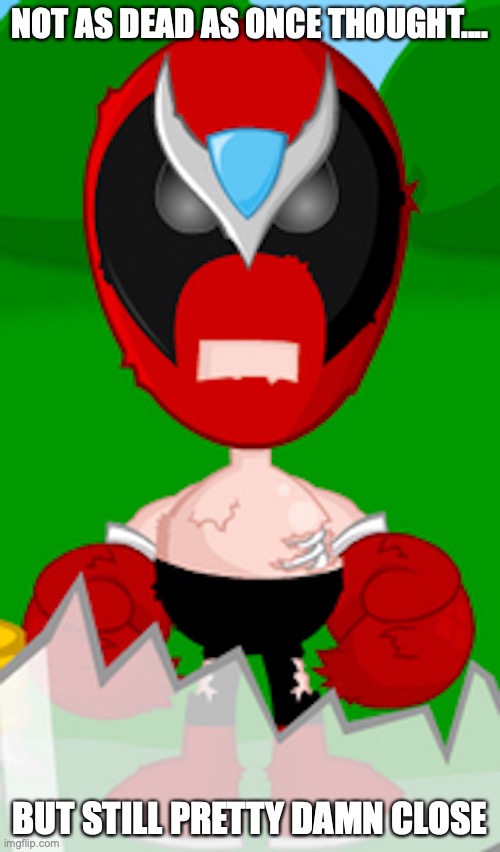 Zombie Strong Bad | NOT AS DEAD AS ONCE THOUGHT.... BUT STILL PRETTY DAMN CLOSE | image tagged in homestar runner,memes,strong bad,zombie | made w/ Imgflip meme maker