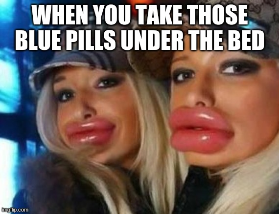 Duck Face Chicks Meme | WHEN YOU TAKE THOSE BLUE PILLS UNDER THE BED | image tagged in memes,duck face chicks | made w/ Imgflip meme maker